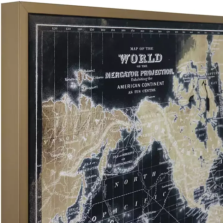 Kirklands Home World Map on Black Framed Art Print Clearance