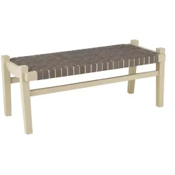 Kirklands Home Woven Leather Natural Wood Bench Brown Outlet