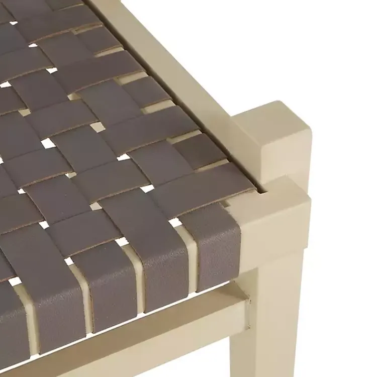 Kirklands Home Woven Leather Natural Wood Bench Brown Outlet