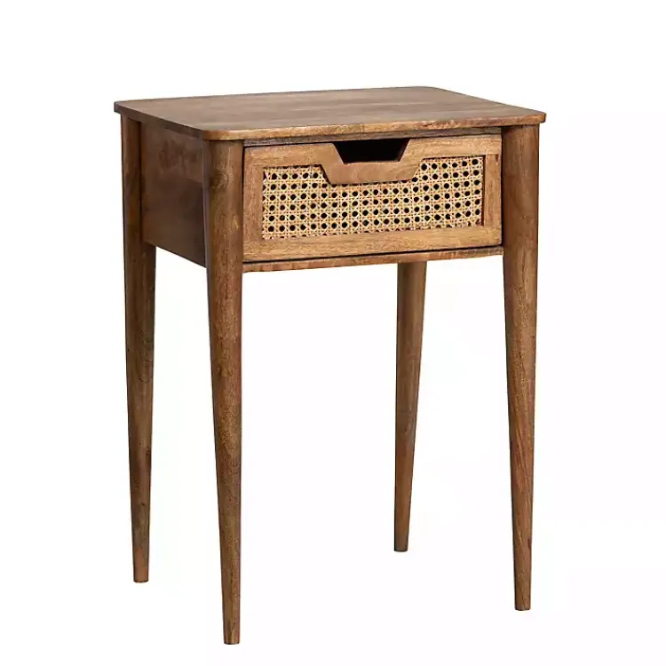 Kirklands Home Woven Cane and Mango Wood Side Table Brown Discount