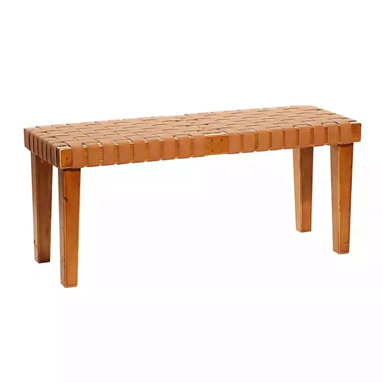 Kirklands Home Woven Leather Textured Wood Bench Brown Best