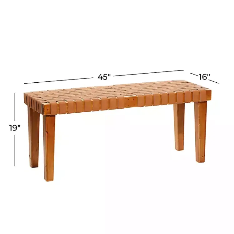 Kirklands Home Woven Leather Textured Wood Bench Brown Best