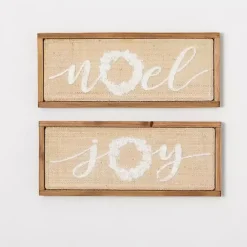 Christmas Art & Wall Decor>Kirklands Home Woven Noel & Joy Christmas Wall Plaques, Set of 2