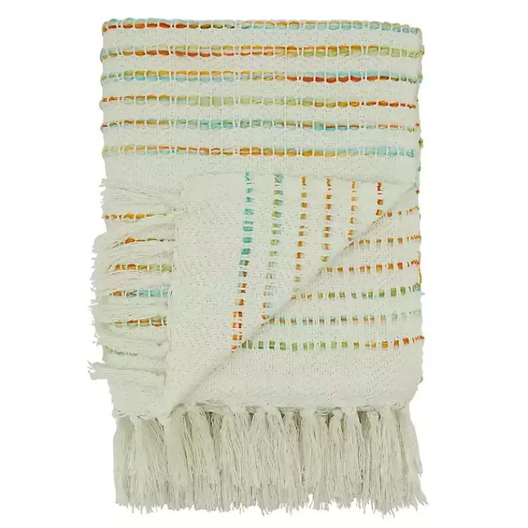 Blankets & Throws>Kirklands Home Woven Rainbow Stripe Tassel Throw