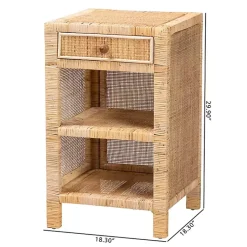 Kirklands Home Woven Rat and Mahogany Wood Nightsd Tan Hot
