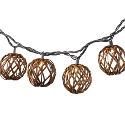 Kirklands Home Woven Rattan Bulb Outdoor String Lights Brown