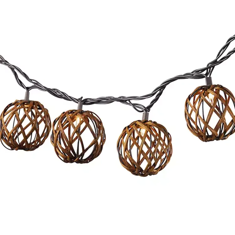 Kirklands Home Woven Rattan Bulb Outdoor String Lights Brown