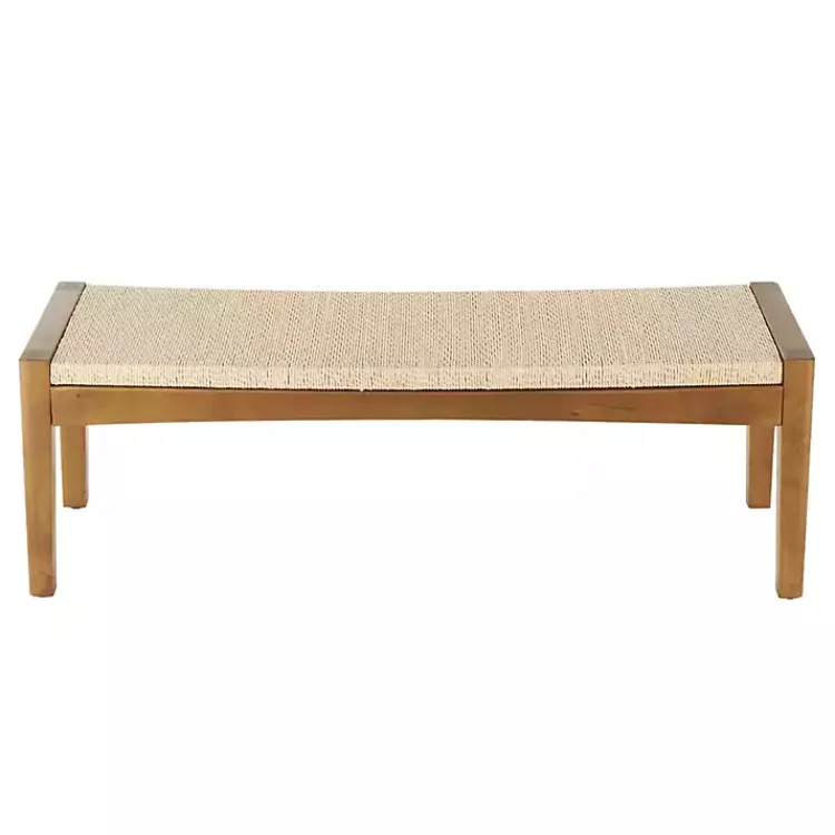 Kirklands Home Woven Rope and Birch Wood Bench Tan Hot