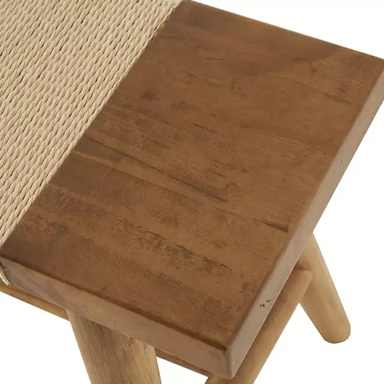 Kirklands Home Woven Rope Narrow Wood Bench Tan Clearance