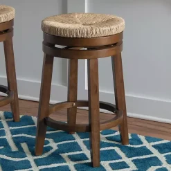 Kirklands Home Woven Seagrass Walnut Wood Swivel Counter Stool Tan Online