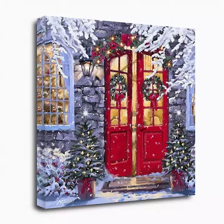 Christmas Art & Wall Decor>Kirklands Home Wreaths on a Red Door Canvas Art Print