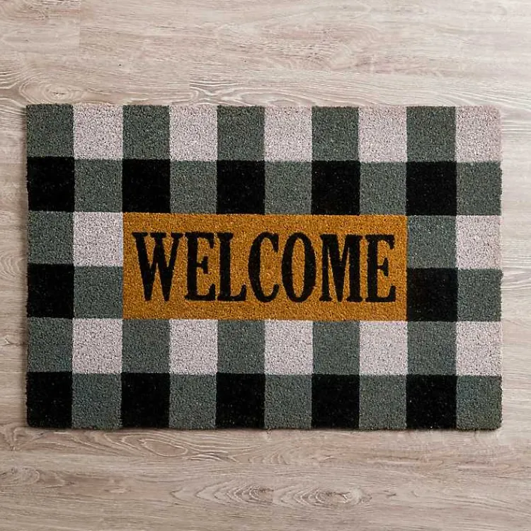 Kirklands Home XL Black and White Buffalo Check Welcome Doormat Sale