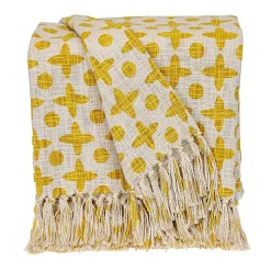 Blankets & Throws>Kirklands Home and Beige Patterned Fringe Throw Yellow