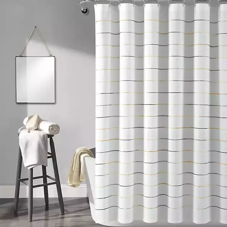 Kirklands Home Yellow and Gray Ombre Stripe Shower Curtain Clearance