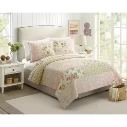 Kirklands Home Yellow and Pink Patchwork Blooms Full/Queen Quilt Hot