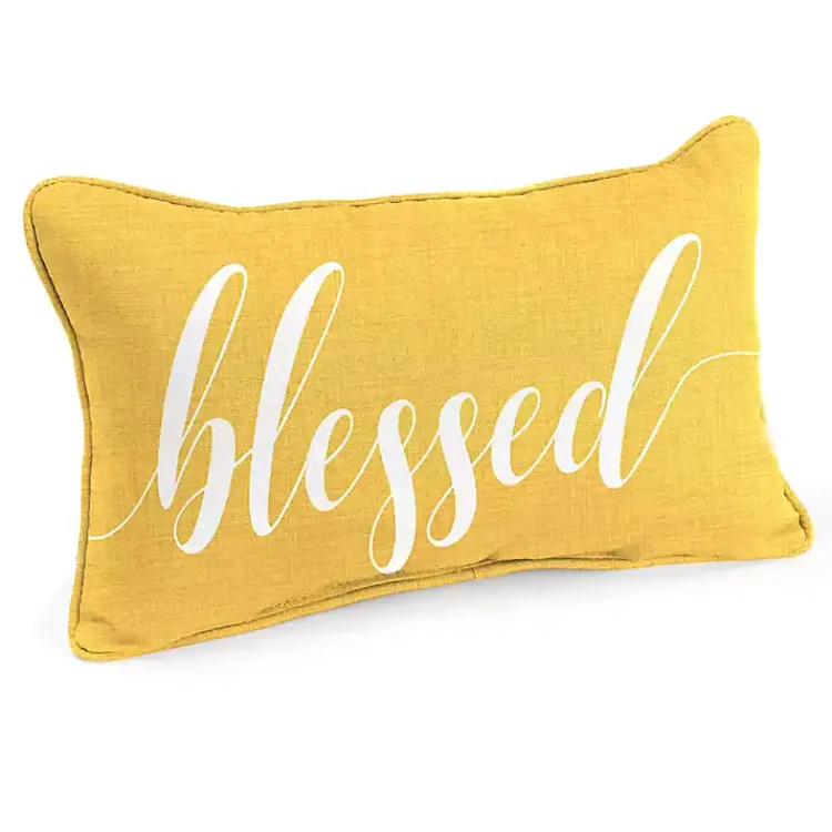 Kirklands Home Yellow Blessed Outdoor Lumbar Pillow