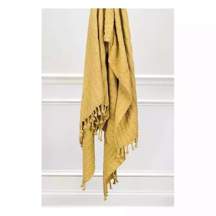 Blankets & Throws>Kirklands Home Cable Knit Tassel Throw Yellow