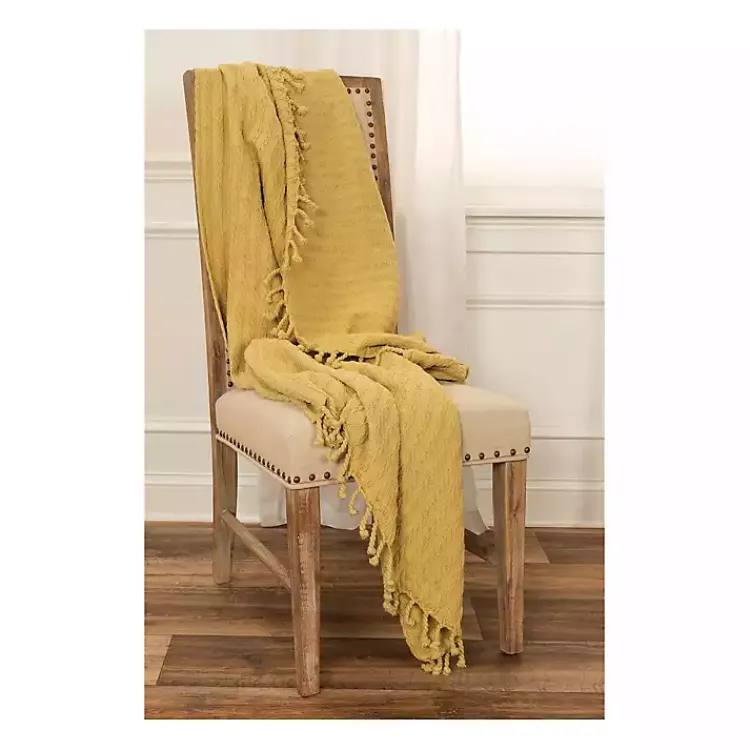 Blankets & Throws>Kirklands Home Cable Knit Tassel Throw Yellow