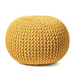 Poufs & Floor Cushions>Kirklands Home Chain Knitted Round Pouf Yellow