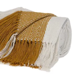Blankets & Throws>Kirklands Home Yellow Chalet Striped Fringe Throw