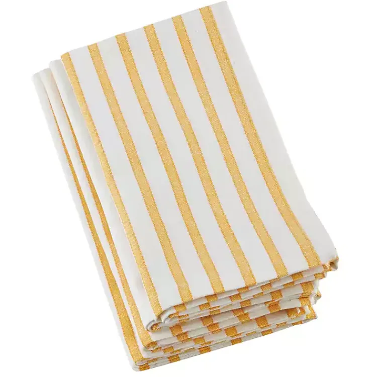 Kirklands Home Yellow Cheerful Striped Cotton Napkins, Set of 4 Discount