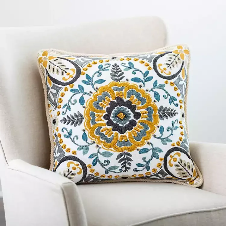 Pillows>Kirklands Home Embroidered Claudia Pillow Yellow