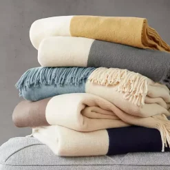 Blankets & Throws>Kirklands Home Faux Cashmere Color Block Throw Blanket Yellow
