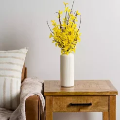 Arrangements & Greenery>Kirklands Home Forsythia Arrangement in Ribbed Vase Yellow