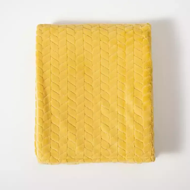 Blankets & Throws>Kirklands Home Heavenly Herringbone Plush Throw Yellow