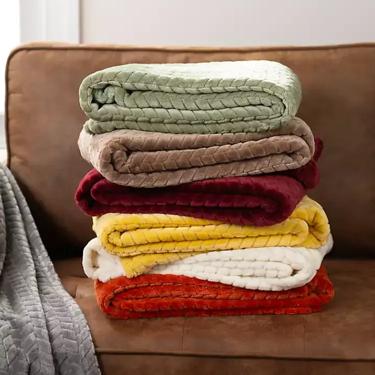 Blankets & Throws>Kirklands Home Heavenly Herringbone Plush Throw Yellow