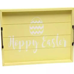 Easter Decorations>Kirklands Home Hoppy Easter Wood Tray Yellow