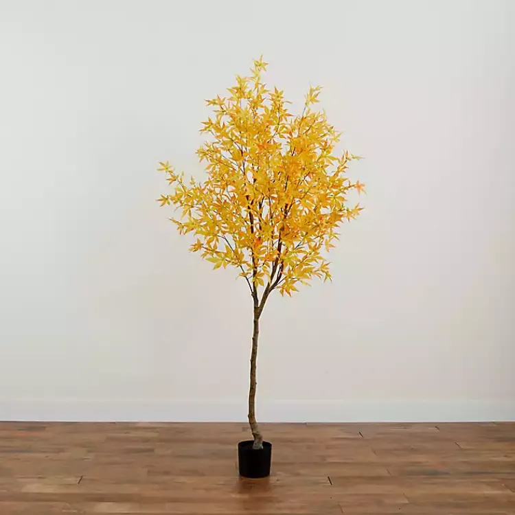 Trees & Topiaries>Kirklands Home Maple Tree in Black Planter, 7 ft. Yellow