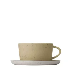 Kirklands Home Speckled Ceramic Mugs and Saucers, Set of 2 Yellow Best