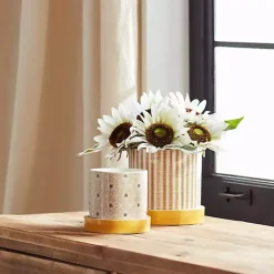 Kirklands Home Yellow Striped and Bee Decorative Pots, Set of 2 Hot