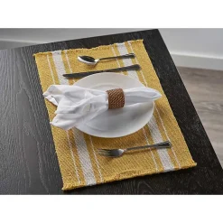 Kirklands Home Striped Fringe Placemats, Set of 4 Yellow Sale