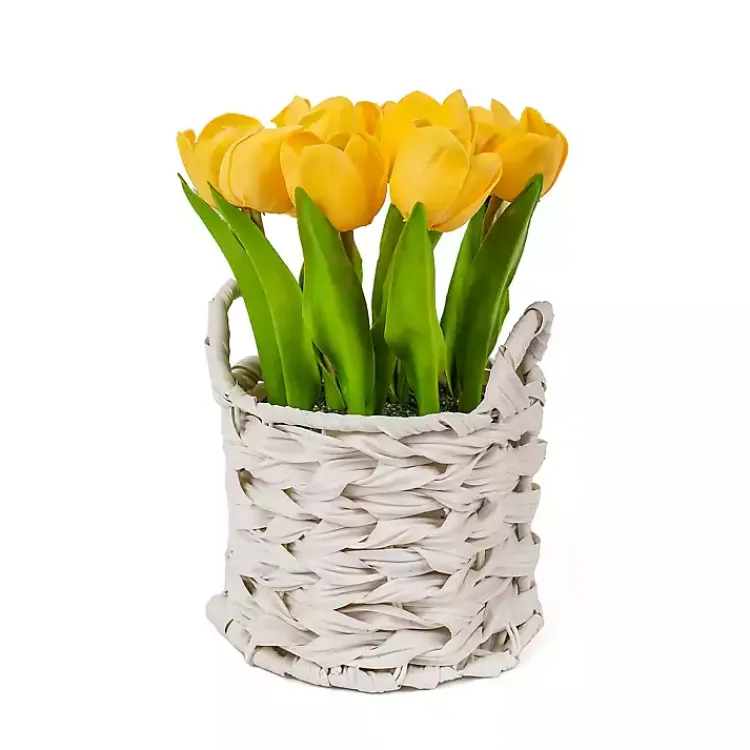 Arrangements & Greenery>Kirklands Home Tulip Arrangement in Basket Yellow