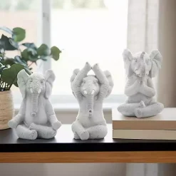 Statues & Figurines>Kirklands Home Yoga Elephant Statues, Set of 3 Gray