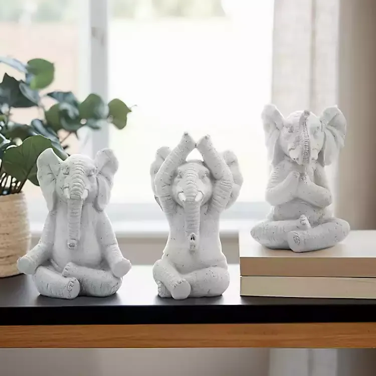 Statues & Figurines>Kirklands Home Yoga Elephant Statues, Set of 3 Gray
